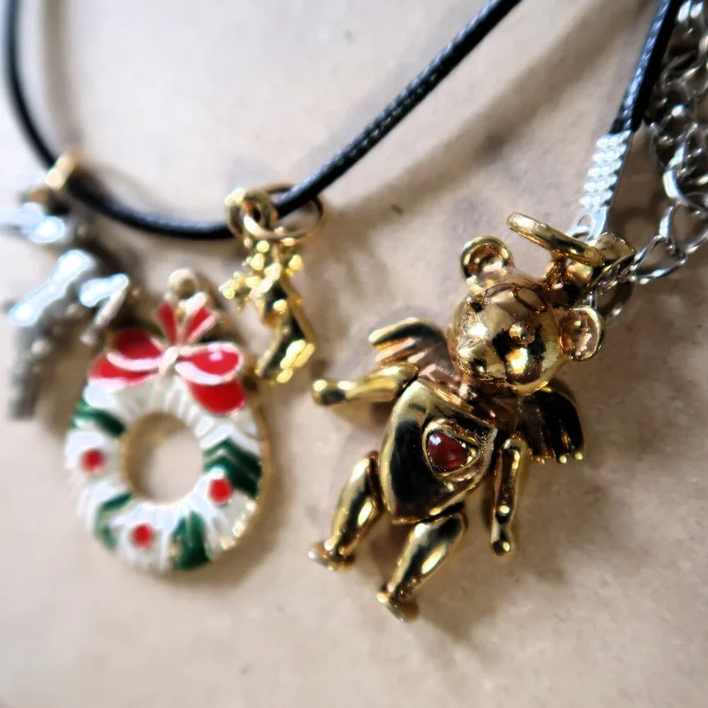 Get Crafty w/ 4pc Mixed Metal Charm Lot Bear Cherub Wreath DIY Jewelry Findings